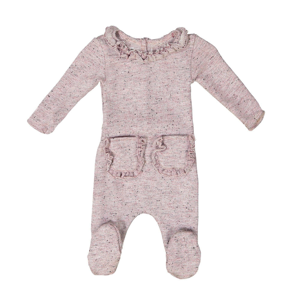 
            
                Load image into Gallery viewer, Ruffle Pocket French Terry Footie Maniere Accessories Pink 3 Month 
            
        