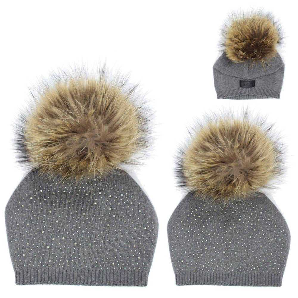 Sewn Knit Wool Hat Jumbo Fur Winter Hat Manière Charcoal Kids 