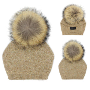 Sewn Knit Wool Hat Jumbo Fur Winter Hat Manière Sand Kids 