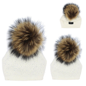 Sewn Knit Wool Hat Jumbo Fur Winter Hat Manière White Kids 