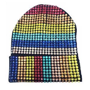 Studded Crystal Beanie With Snap For Pom - Maniere
