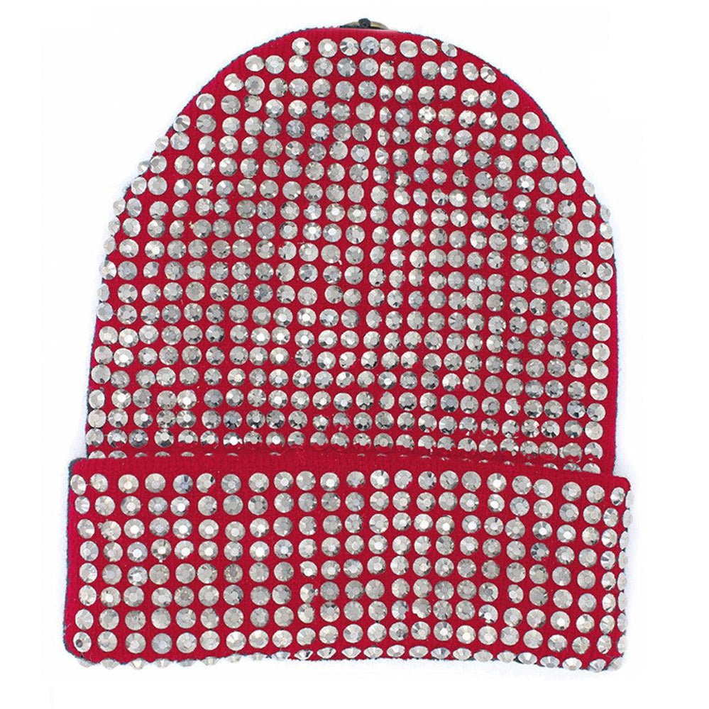 Studded Crystal Beanie With Snap For Pom - Maniere