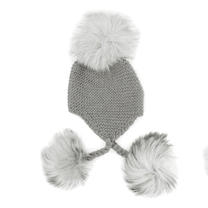 
            
                Load image into Gallery viewer, Triple Pom Pom Hat Maniere Dusty Grey Genuine Raccoon Fur 
            
        