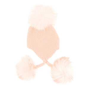 
            
                Load image into Gallery viewer, Triple Pom Pom Hat Maniere Coral Genuine Raccoon Fur 
            
        