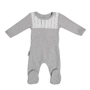
            
                Load image into Gallery viewer, Tux Ruffle Footie Maniere Accessories Grey 3 Month 
            
        