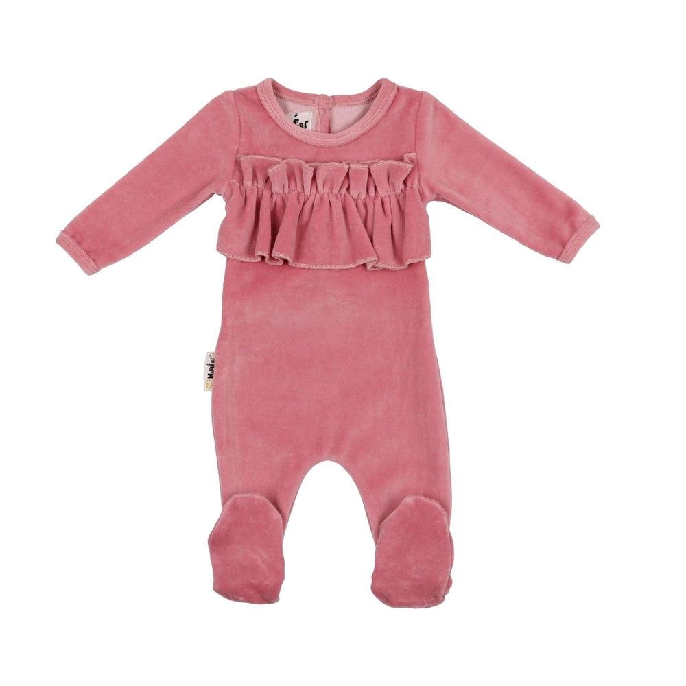 
            
                Load image into Gallery viewer, Velour Chest Ruffle Footie - Maniere
            
        
