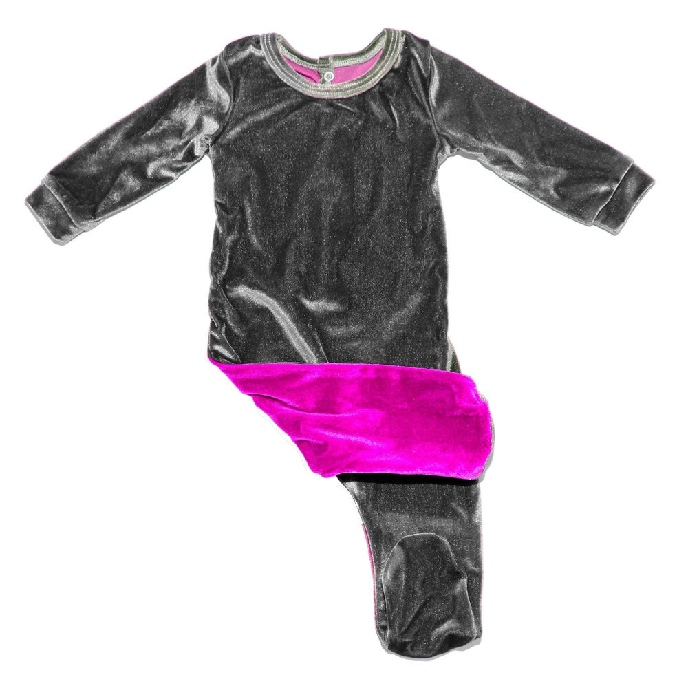 Velour Color Block Footie Baby Footies Maniere Accessories 3 Month Pink/Grey 