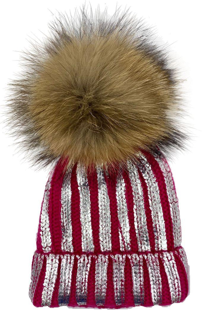 
            
                Load image into Gallery viewer, Foil Stamp Beanie with Genuine Fur Pom - Maniere
            
        