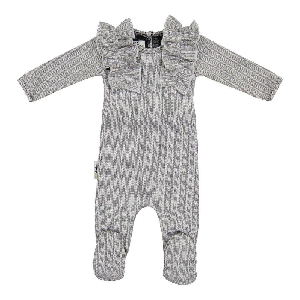 Herringbone Ruffle Footie Baby Footies maniere Accessories Black 3 Months 