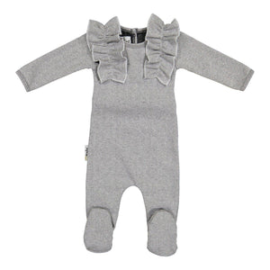Herringbone Ruffle Footie Baby Footies maniere Accessories Black 3 Months 