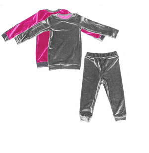 Velour Color Block Set Maniere Accessories Pink/Grey 2T 