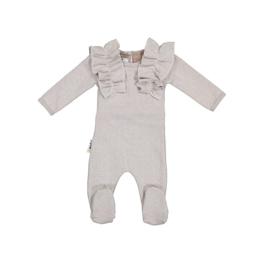 Herringbone Ruffle Footie Baby Footies maniere Accessories Stone 3 Months 