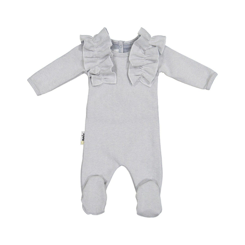 Herringbone Ruffle Footie Baby Footies maniere Accessories Grey 3 Months 