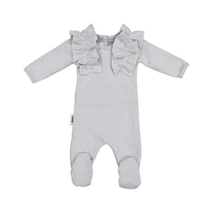 Herringbone Ruffle Footie Baby Footies maniere Accessories Grey 3 Months 