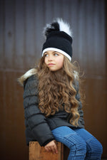 Two Tone Knit Hat With Choice of Pom Winter Hat Maniere 